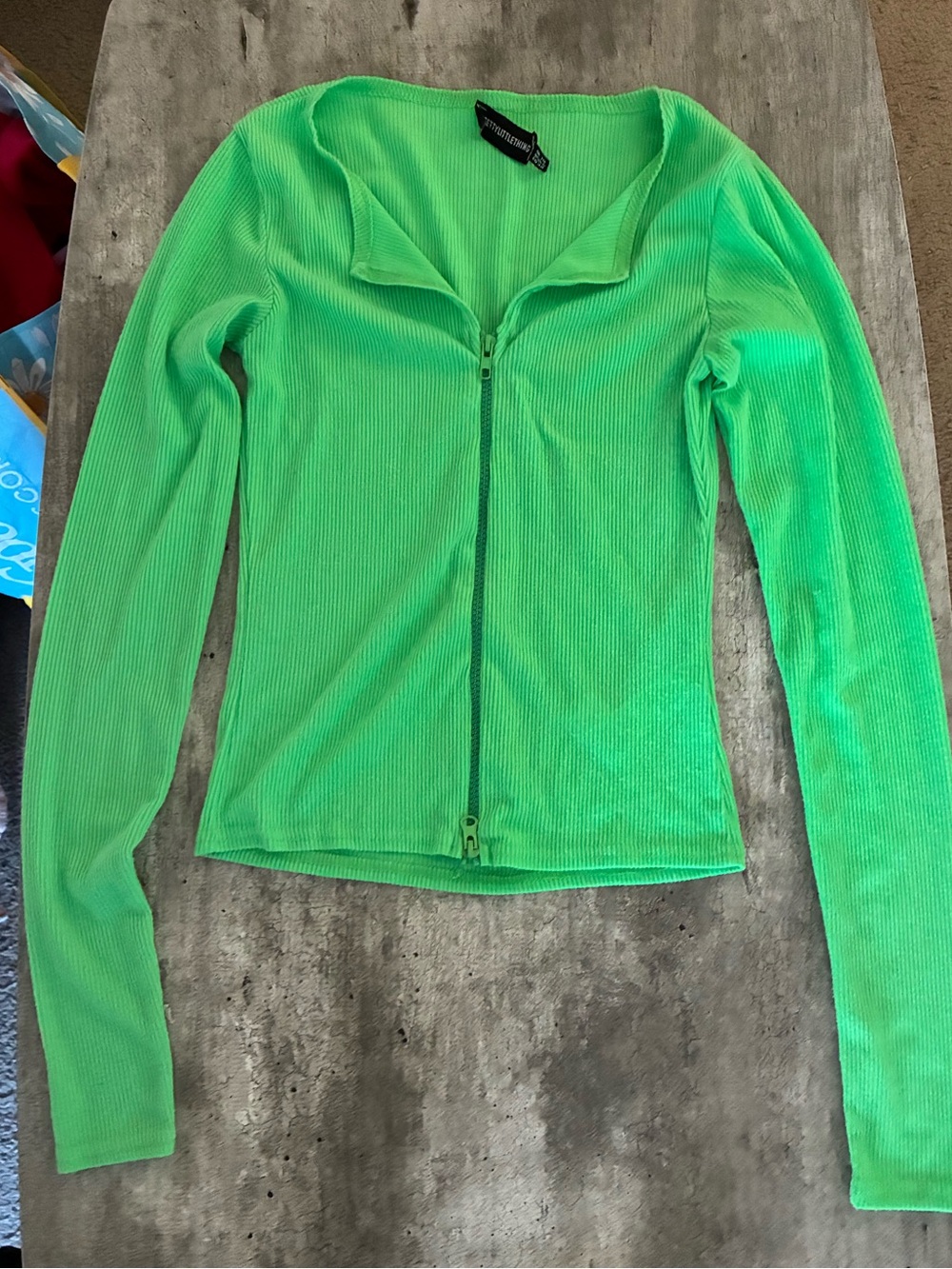 PrettyLittleThing Neon Green Ribbed Zip-Up Top & skirt set